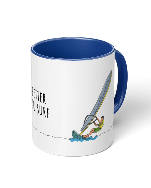 Windsurf Tasse &quot;life is better...&quot; Mann Tasse 320ml Keramiktasse dunkelblau